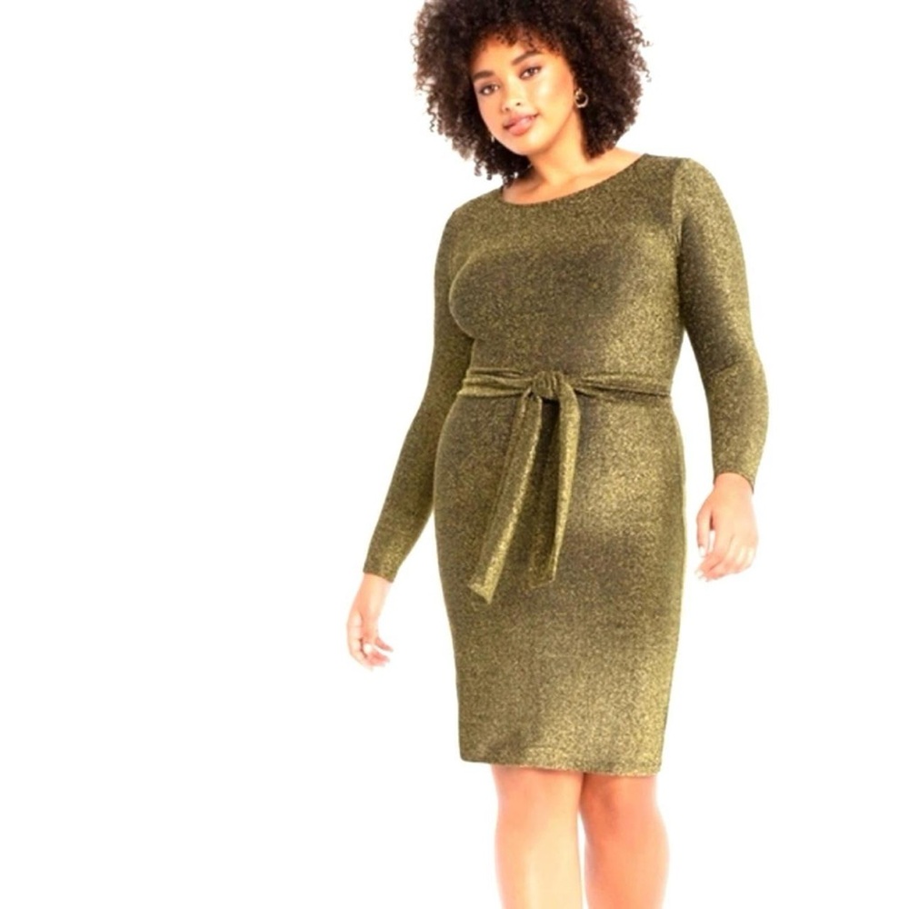 ✨Host Pick✨ NWT Eloquii | Women's Gold  Lurex Tie Waist Dress
